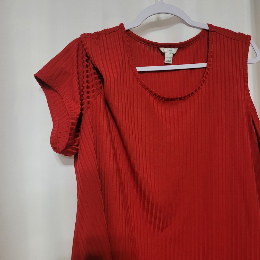 Cato Red Ribbed Cold-Shoulder Blouse - Picture 4 of 5